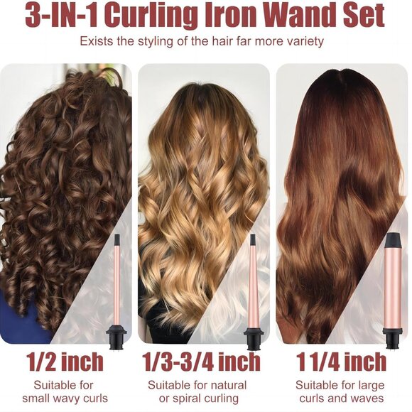 3 in 1 Curling Wand Set - Hair Waver Curling Iron for Women with 3 Interchangabl - Picture 2 of 7